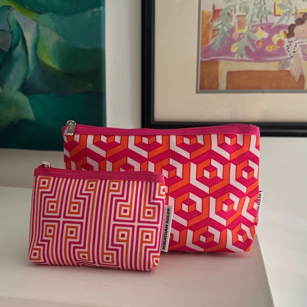 Jonathan Adler Pink and Orange Geometric Pouch Duo Bundle (2)
